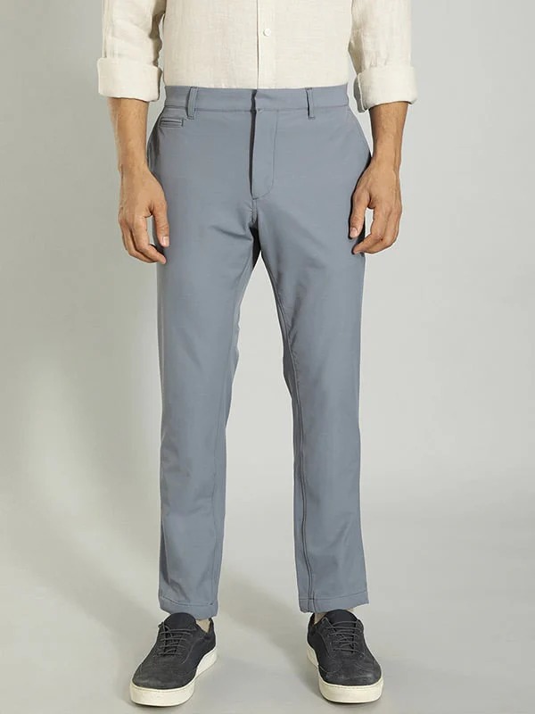 Indian Terrain Men's Comfort Fit Solid Grey Trousers
